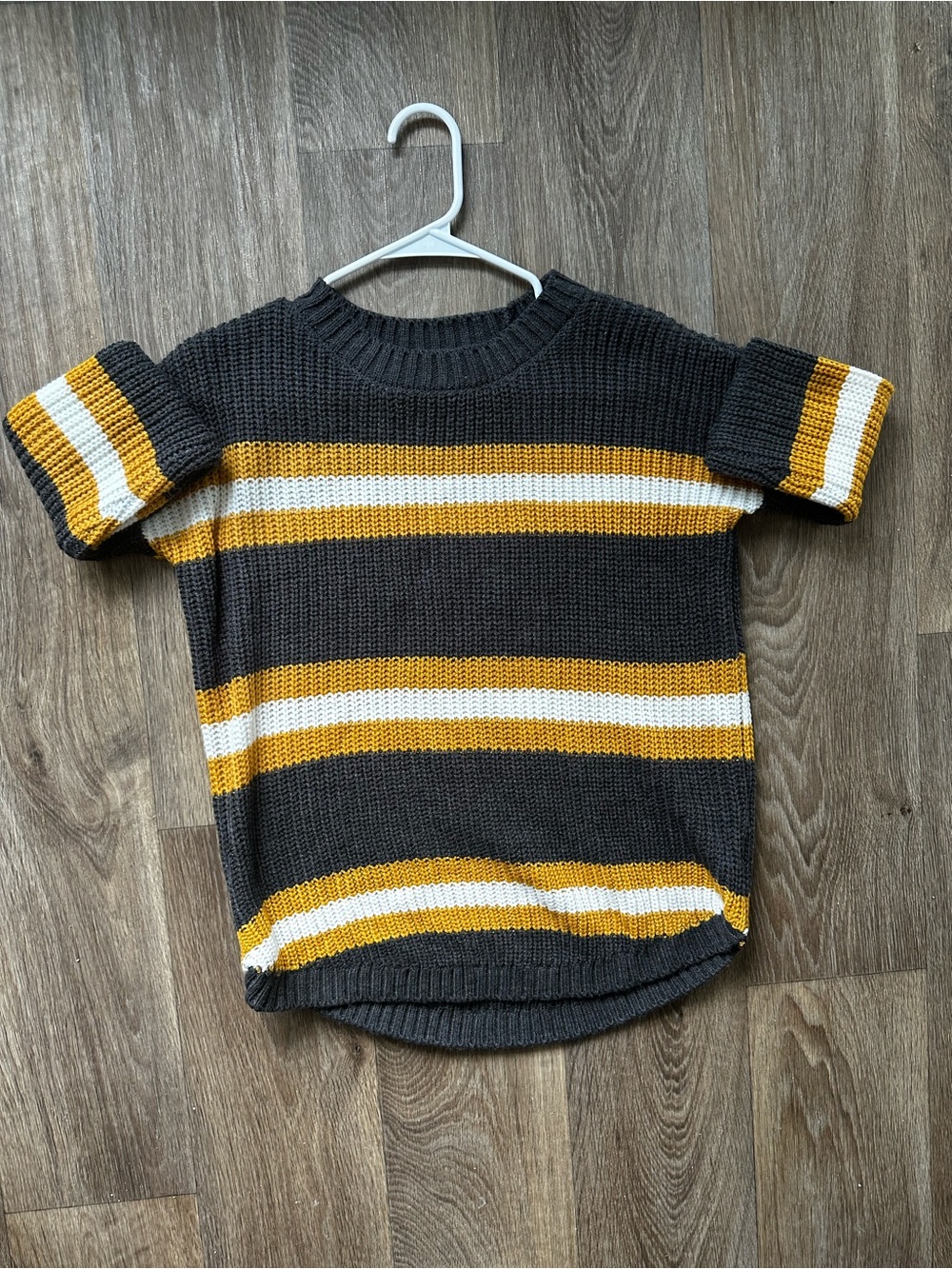 SO Chunky Knit Striped Long Sleeve Sweater Charcoal Mustard Yellow White Size S
